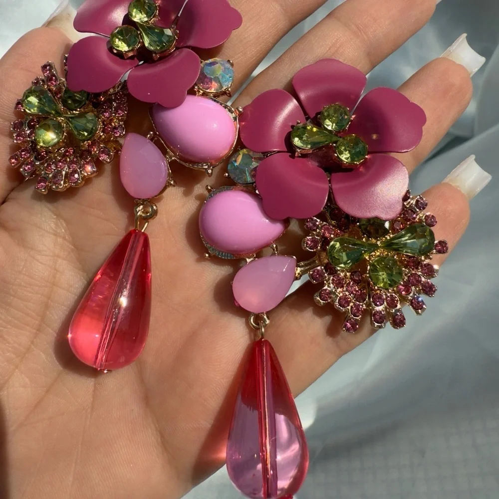 New Flowers ..Floral Multicolor water droplet Earrings